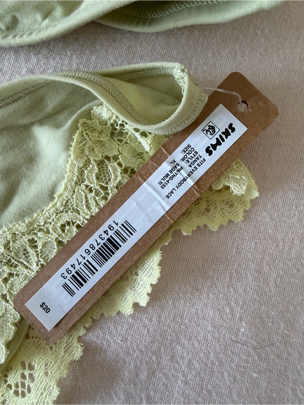 Skims Lace-Trim Bralette in Light Green Set